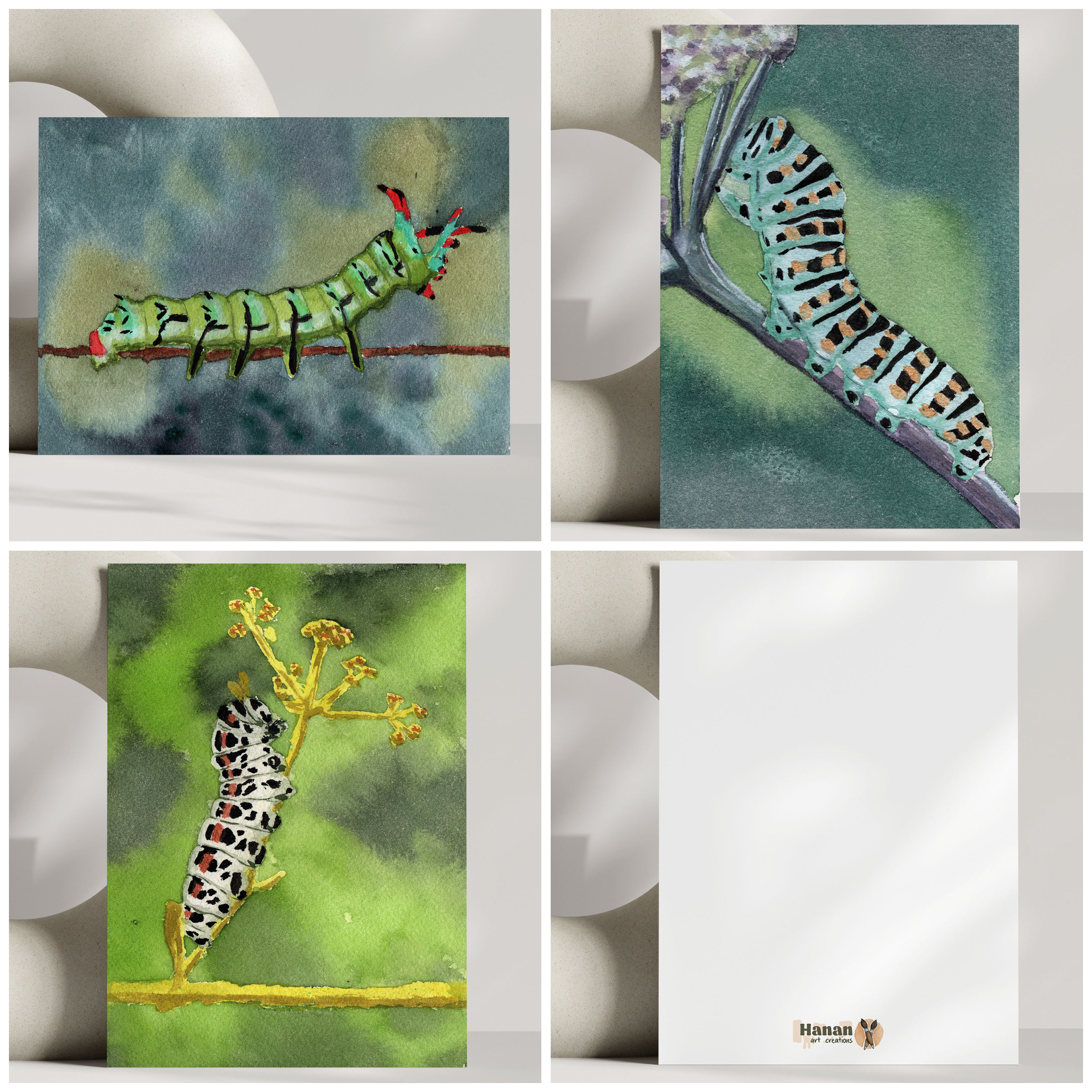 Handmade Greeting Cards Set caterpillars