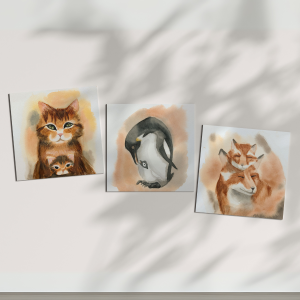 Watercolor Nursery Art Set Mother and Baby Animal Illustrations